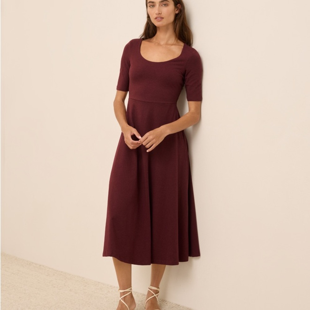 Pact Burgundy Scoop-Neck Short Sleeve Midi Dress